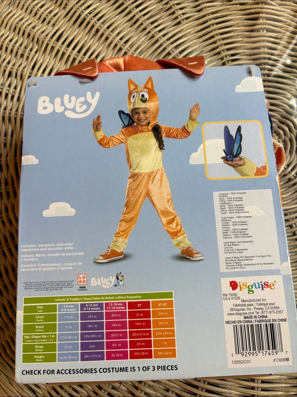 NWT Bluey Bingo with Flappy Butterfly Halloween Costume,  SZ:  3T-4T